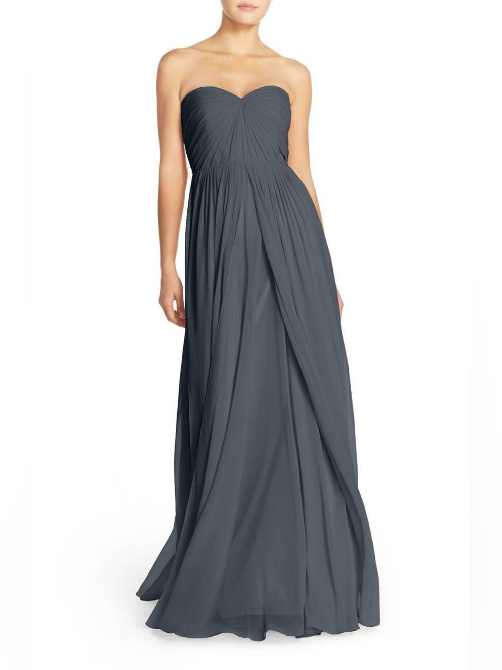 Jenny Yoo Collection Mira Strapless Pleated Dress Gown 10 Charcoal Grey Blue